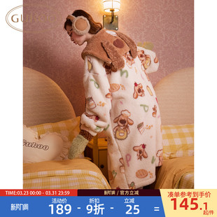 可爱大鼻子狗女士家居服睡裙D 珊瑚绒保暖新款 Gukoo 果壳睡裙冬季
