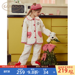 迪士尼联名女童家居服套装 夹棉保暖新款 果壳睡衣儿童冬季 Gukoo