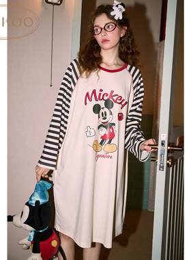 Gukoo/果壳睡裙女春秋款迪士尼联名新款纯棉米奇家居服睡裙C