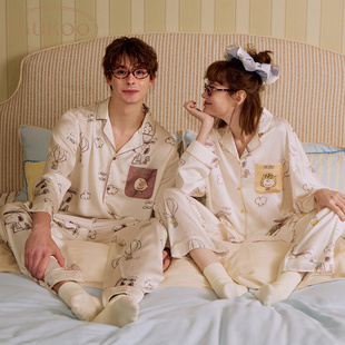 宽松冰丝女家居服套装 史努比联名新款 果壳情侣睡衣春秋款 Gukoo