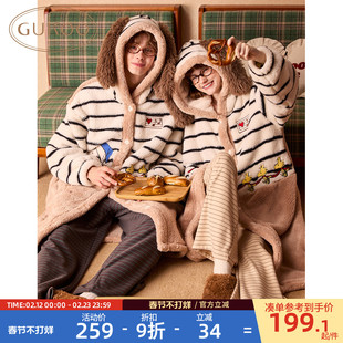 Gukoo/果壳情侣睡袍女冬季新款浴袍史努比珊瑚绒睡袍男款睡衣D