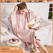 Gukoo / vỏ trái cây váy ngủ nữ mùa xuân và mùa thu áo len dài tay áo ngủ bằng vải cotton giản dị đồ ngủ phụ nữ có thể mặc - Đêm đầm