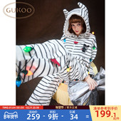 Gukoo 条纹女士家居服套装 果壳万圣节睡衣女冬季 毛绒保暖新款