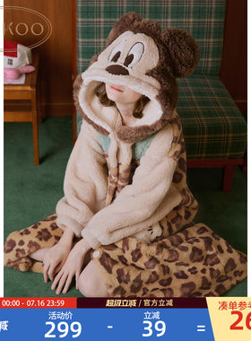 Gukoo/果壳睡袍女冬季毛绒保暖新款迪士尼联名新款家居服睡袍D