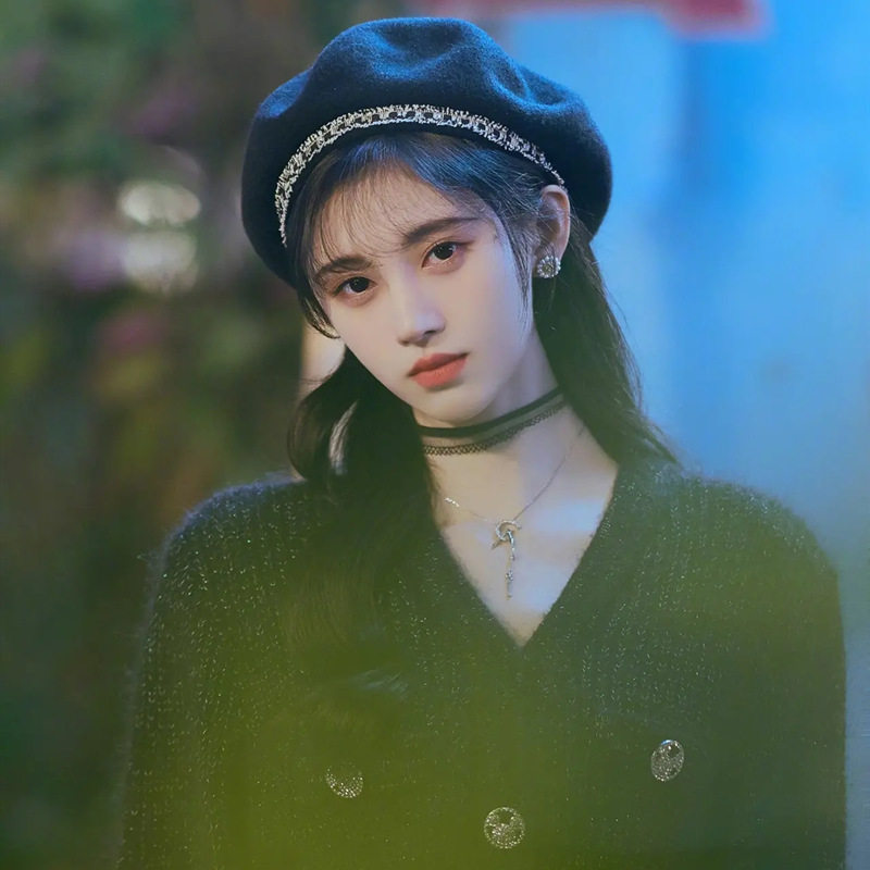 鞠婧祎同款羊毛呢蕾丝花边贝雷帽