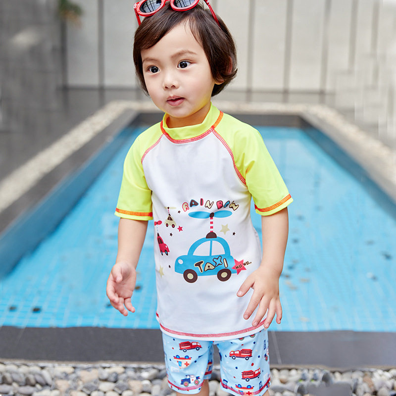 亦浪儿童男童中小童游泳衣短袖泳裤分体夏季清爽2-8岁卡通小汽车