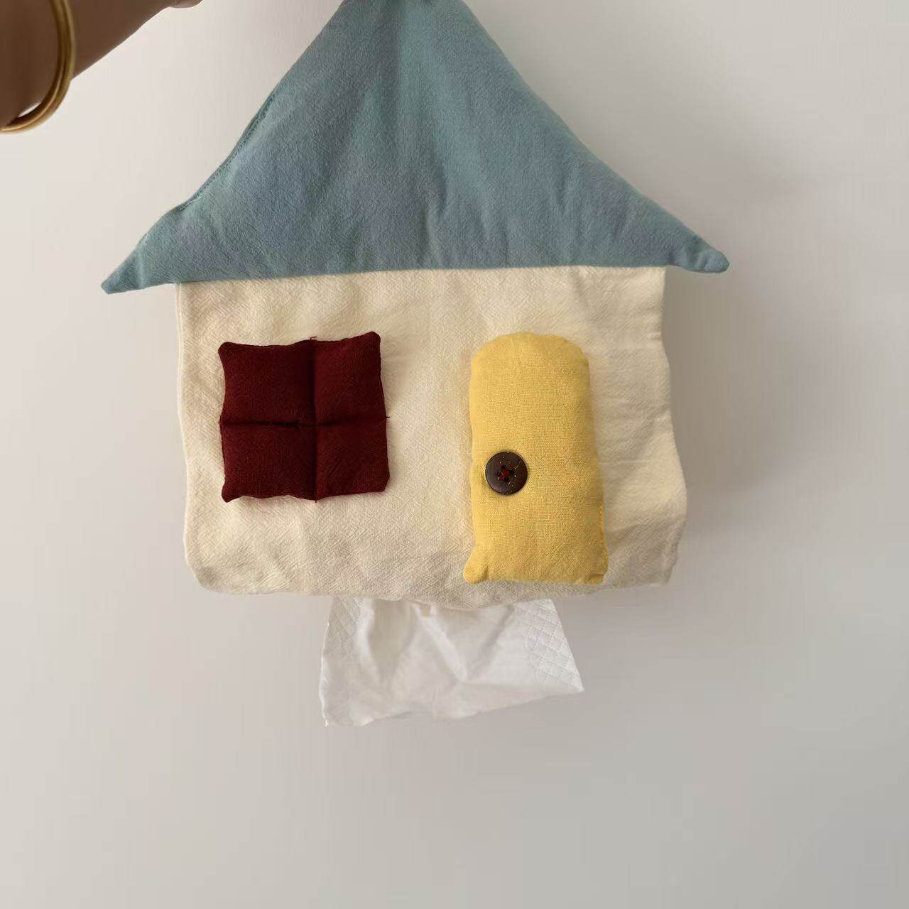 北欧ins风布艺小房子纸巾袋家用客厅餐巾纸袋儿童推车纸巾包挂袋
