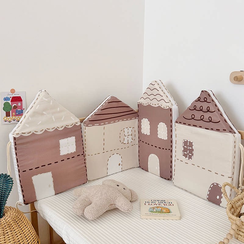 北欧ins风宝宝绒婴儿床床围卡通可爱小房子软包儿童房防撞头围栏