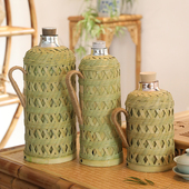 包邮 玻璃内胆保温壶镂空便携开水瓶 精竹编热水瓶复古暖壶老式 新款