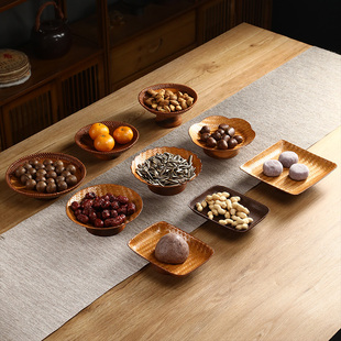 精品高脚果盘藤竹编点心盘手工家用茶点盘干果小吃盘复古托盘果碟