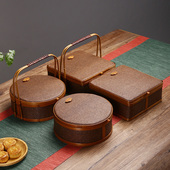 藤席日式 手提篮茶人禅意复古茶具茶杯收纳盒竹编零食储物筐礼品篮