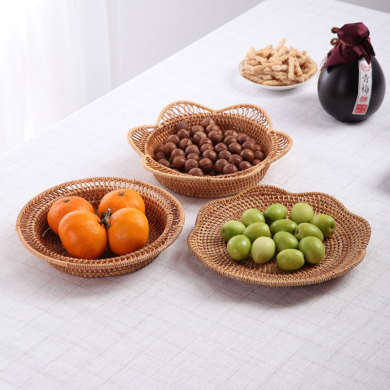进口藤编水果盘越南秋藤水果篮果盆竹编零食糖果干果收纳筐盒包邮