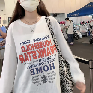 2025夏季 宽松百搭T恤 新款 韩系字母印花简约圆领长袖