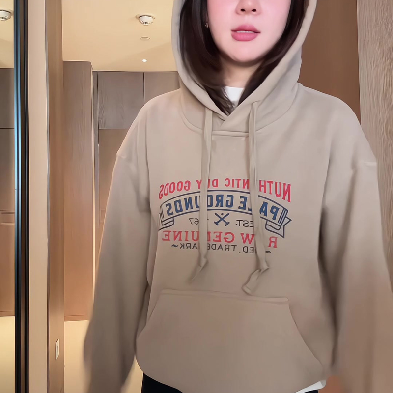 欧货复古连帽卫衣女秋冬季宽松加绒百搭休闲圆领上衣