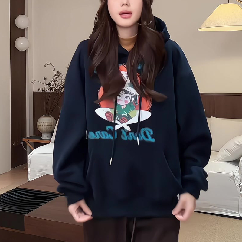 连帽美式复古卫衣女秋冬韩版宽松显瘦百搭休闲上衣