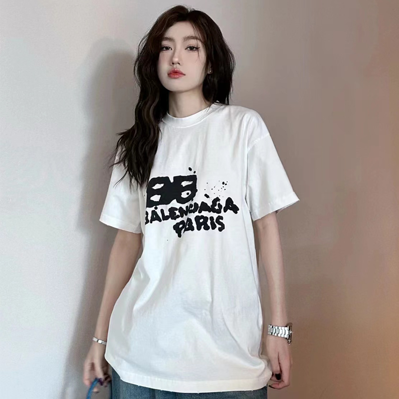 白色短袖T恤女字母印花纯棉上衣