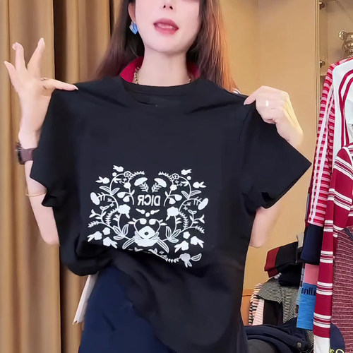 韩系短袖印花T恤女夏季2025年新款洋气圆领上衣