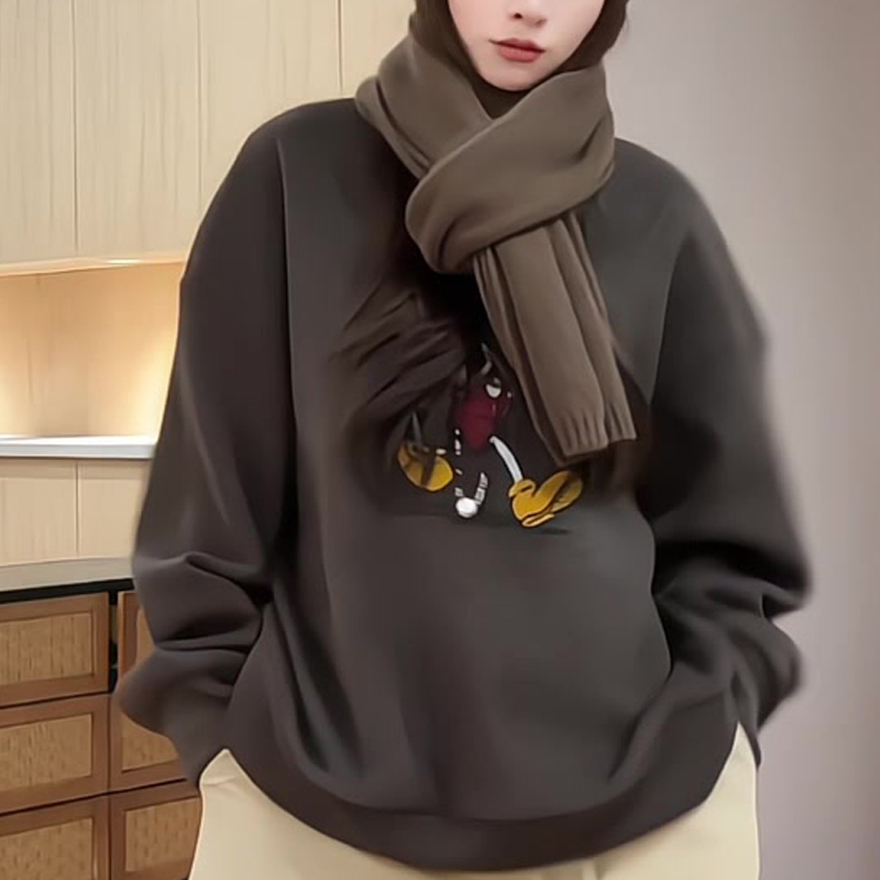 韩系卡通印花圆领卫衣秋季休闲百搭简约宽松上衣