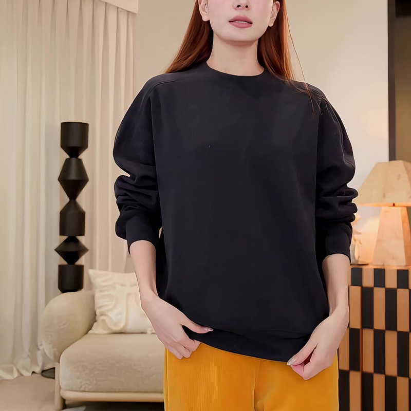 圆领卫衣女秋冬基础款韩系无帽宽松慵懒风长袖上衣