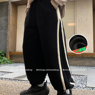 男童加绒裤子一体绒运动裤儿童加厚卫裤大童男装加宽大码冬装潮牌