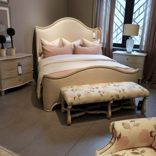 美克art家具美家夏图耳翼床 法式弧形波浪美式复古实木雕花床定制