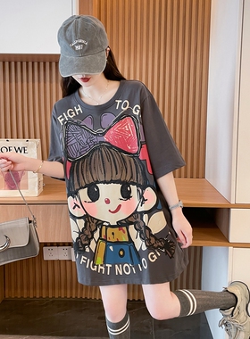 宽松oversize短袖T恤女夏季2025爆款韩版设计感纯棉趣味卡通上衣