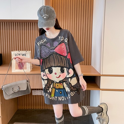 宽松oversize短袖T恤女夏季2025爆款韩版设计感纯棉趣味卡通上衣