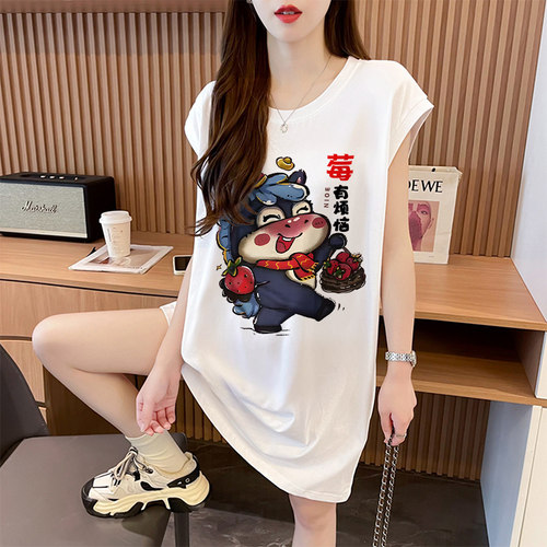 时尚潮流百搭T恤裙女夏季爆款韩版宽松大码网红洋气减龄无袖背心