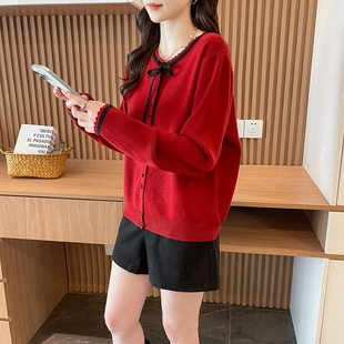 秋冬新款甜美减龄小香风针织开衫女韩版时尚宽松气质百搭短款上衣