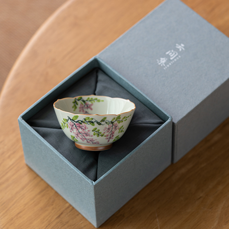 草木灰手绘紫藤花杯主人杯单女杯功夫茶杯单个陶瓷品茗杯对杯