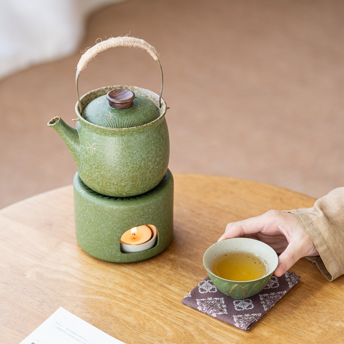 绿釉金花蜡烛温茶炉组复古煮茶炉套装蜡烛加热保温陶瓷煮茶器,餐饮具,煮茶炉,淘宝优惠券,粉丝福利购,淘宝优惠卷