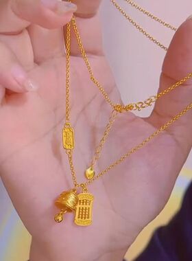 古法黄金色算盘宫铃项链