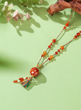 复古民族风大漆红玛瑙流苏项链女