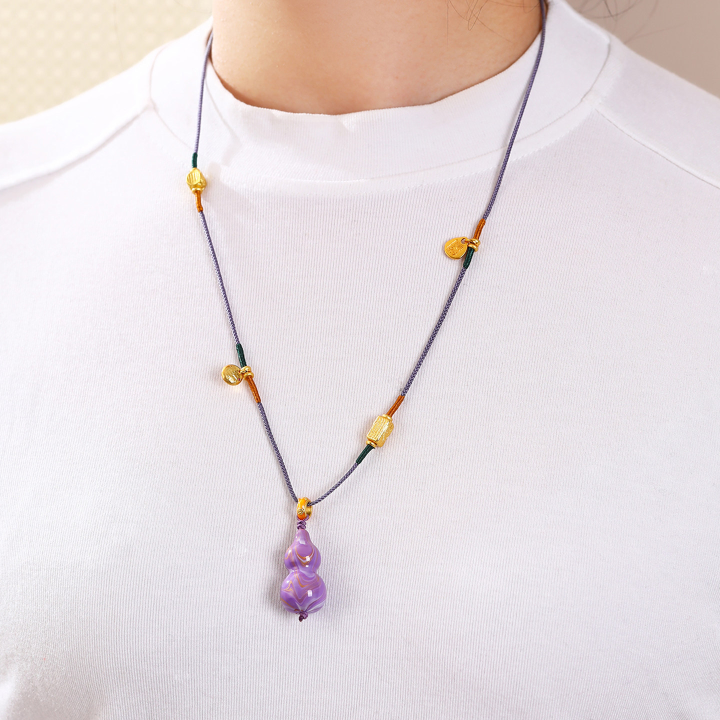 大漆葫芦吊坠长款编织毛衣链情侣