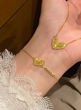 爆闪爱心项链套装女款黄金色心形