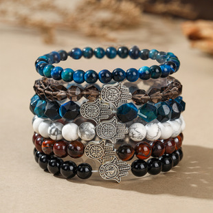 天然石法蒂玛之手链男多层叠戴手串珠手饰轻奢高级感个性跨境热销