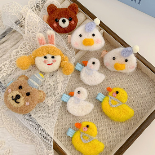 可爱动物小鸭子毛毡女童全包不伤发夹韩系无痕前额碎发夹侧边发饰