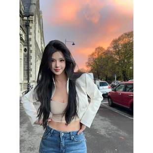 新品 白色夹克外套女2025秋季 小个子显瘦 皮衣还是太帅了 夏媛原创