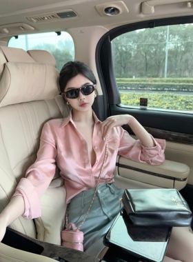 夏媛原创 显白神色 粉色衬衫女高级感2024春季新款设计感长袖上衣