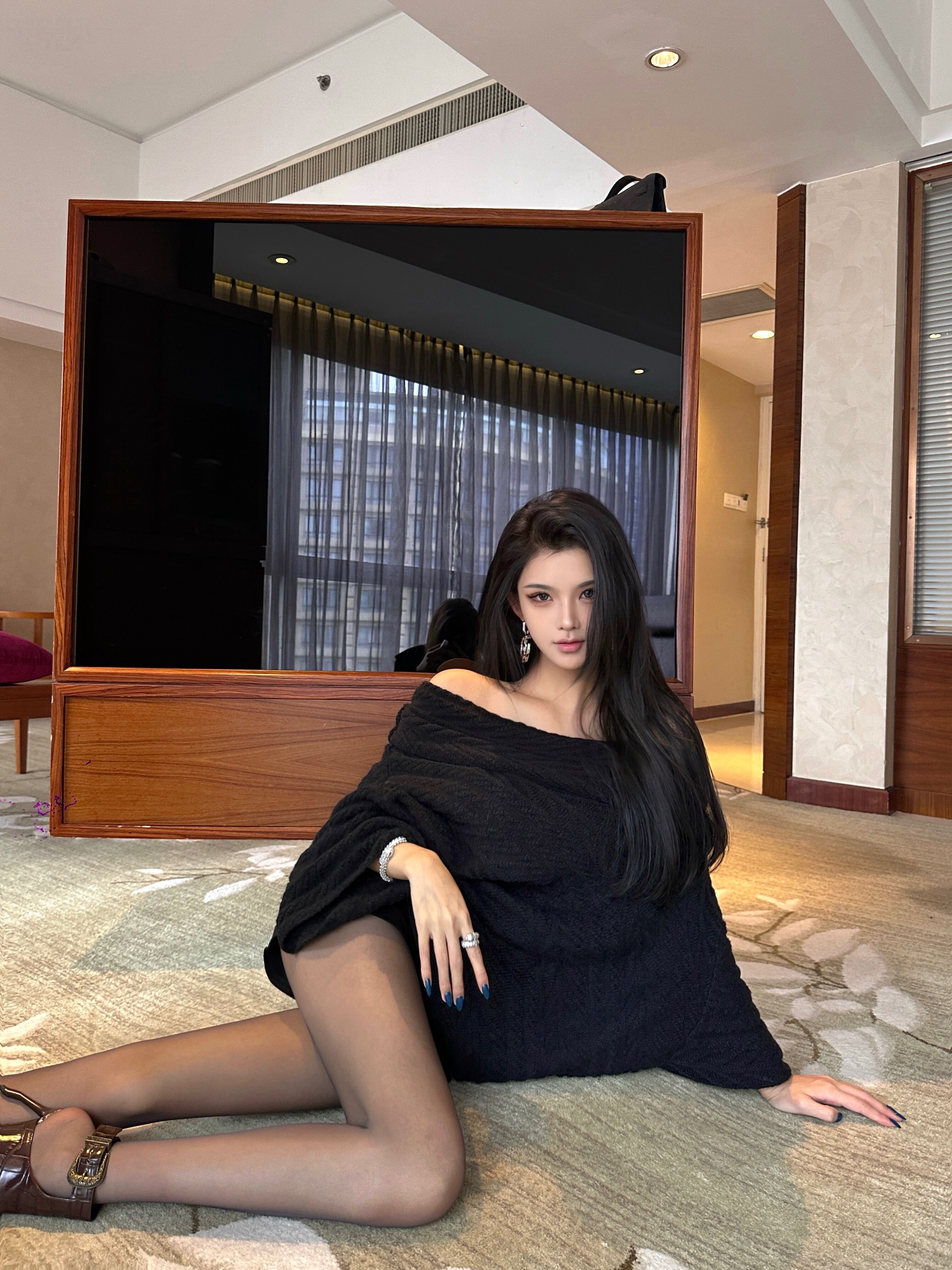 夏媛原创 时髦秀场 粗花毛衣一字领针织上衣冬季新款加厚毛衣套头