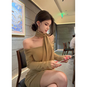 夏媛原创 内搭裙 纯色设计感冬季 温柔姐姐 针织挂脖连衣裙宽松时尚