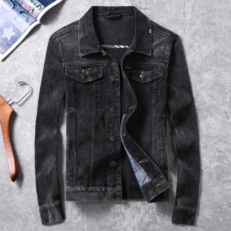 卡威酷灯芯绒翻领牛仔夹克