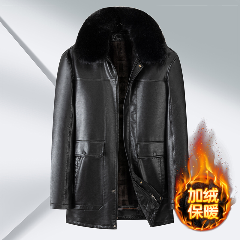 卡威酷加绒中老年皮衣