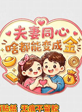夫妻同心啥都能变成金创意精致平面贴装饰冰箱遮挡励志装饰贴画