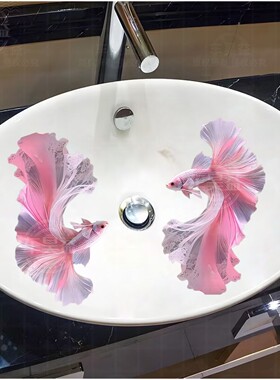 卡通观光鱼洗手池贴改造卫生间浴室厨房瓷砖贴纸遮丑防水贴纸贴画