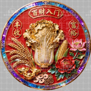 百财入门麦穗丰收创意墙面装饰遮瑕门神护院贴纸客厅卧室自粘贴画