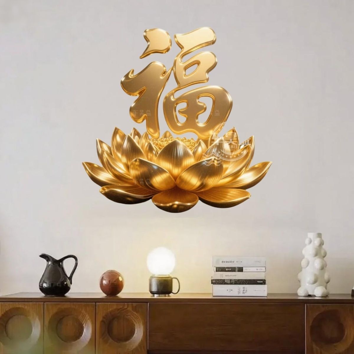 金色莲花福字贴纸客厅玄关墙上贴画福字平安幸福门贴新年装饰贴纸