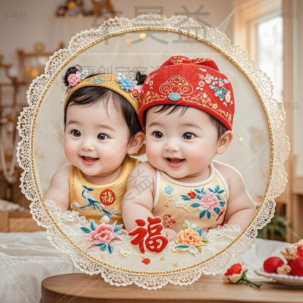 可爱萌娃贴画龙凤胎宝宝喜庆婚房卧室儿童房墙面孕期宝宝早教贴纸