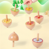 木质手动旋转水果陀螺幼儿园男女孩子积木木头玩具益智3一4岁以上