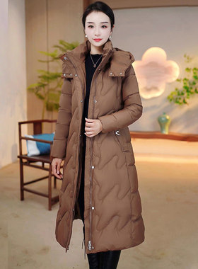 羽绒棉服女款2025新款时尚中长款加厚保暖免洗仿皮冬季拆卸帽棉衣